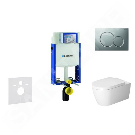 Geberit Kombifix - Ensemble bâti-support, cuvette de toilette et siège ME by Starck, Rimless, SoftClose, plaque Sigma01, chrome