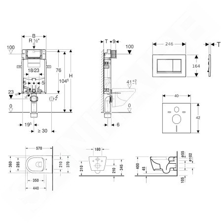 Geberit Kombifix - Ensemble bâti-support, cuvette de toilette et siège ME by Starck, Rimless, SoftClose, plaque Sigma30,