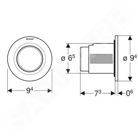Geberit Systèmes de chasse d’eau - Déclenchement à distance type 01, pneumatique, pour rinçage simple touche, chrome brillant