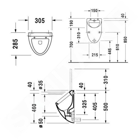 Duravit Urinals - Urinoir, arrivée d'eau arrière, WonderGliss, blanc 08233500001