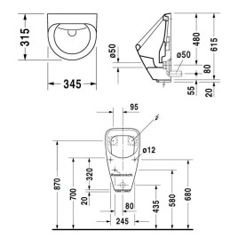 Duravit Urinals - Urinoir électronique, arrivée d'eau arrière, alimentation secteur, WonderGliss, blanc 08303700931