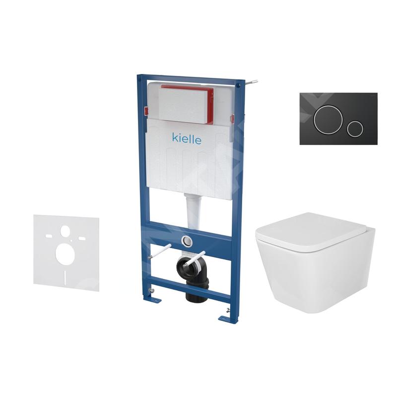 kielle Genesis - Ensemble bâti-support, cuvette Arkas I, abattant WC softclose et plaque Gemini II, noir mat / chrome 30505SS04