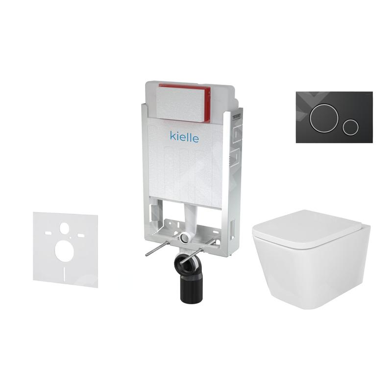 kielle Genesis - Ensemble bâti-support, cuvette Arkas I, abattant WC softclose et plaque Gemini II, noir mat / chrome 30505SZ04