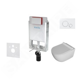 kielle Genesis - Ensemble bâti-support, cuvette Gaia, abattant WC softclose et plaque Gemini II, blanc / chrome 30505SZ07