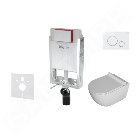 kielle Genesis - Ensemble bâti-support, cuvette Gaia, abattant WC softclose et plaque Gemini II, blanc / chrome 30505SZ07