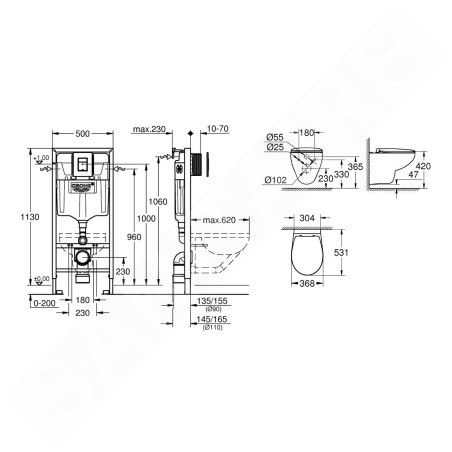 Grohe Solido - Set d’installation murale, toilettes et siège Bau Ceramic, softclose, bouton Even, chrome SANI15BB1100