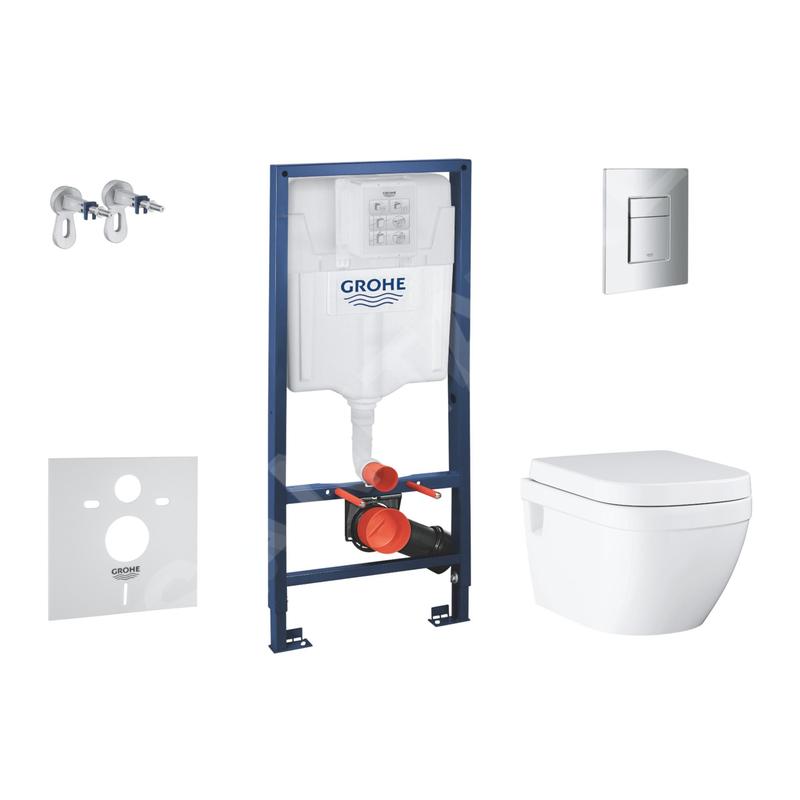 Grohe Solido - Set d’installation murale, toilettes et siège Euro Ceramic, softclose, bouton Even, chrome SANI15BB1104 Grohe Solido - Set d’installation murale, toilettes et siège Euro Ceramic, softclose, bouton Even, chrome SANI15BB1104