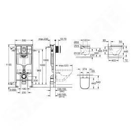 Grohe Solido - Set d’installation murale, toilettes et siège Euro Ceramic, softclose, bouton Even, chrome SANI15BB1104