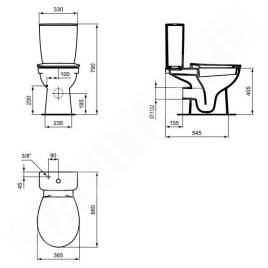 Ideal Standard Eurovit - Réservoir de chasse, alimentation par le bas, blanc W328001