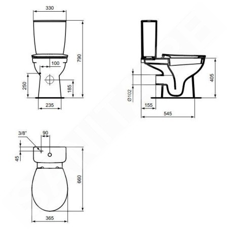 Ideal Standard Eurovit - Réservoir de chasse, alimentation par le bas, blanc W328001