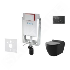 kielle Genesis - Set de bâti-support, cuvette Gaia, abattant softclose et plaque de déclenchement Gemini II, noir mat / chrome