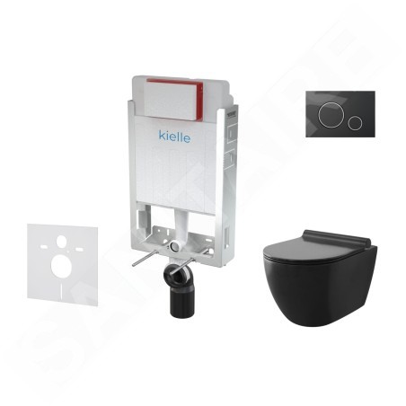 kielle Genesis - Set de bâti-support, cuvette Gaia, abattant softclose et plaque de déclenchement Gemini II, noir mat / chrome