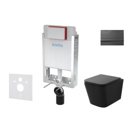 kielle Genesis - Set de bâti-support, cuvette Arkas I et abattant softclose, plaque de déclenchement Gemini I, noir brillant