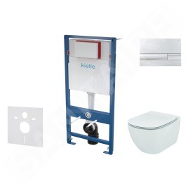 kielle Genesis - Set de bâti-support, cuvette Tesi et abattant softclose, Aquablade, plaque de déclenchement Gemini I, chrome