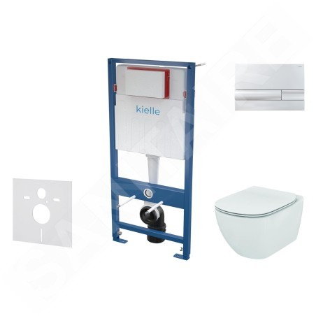 kielle Genesis - Set de bâti-support, cuvette Tesi et abattant softclose, Aquablade, plaque de déclenchement Gemini I, chrome