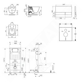 kielle Genesis - Set de bâti-support, cuvette Tesi et abattant softclose, Aquablade, plaque de déclenchement Gemini I, chrome