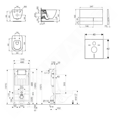 kielle Genesis - Set de bâti-support, cuvette Tesi et abattant softclose, Aquablade, plaque de déclenchement Gemini I, chrome