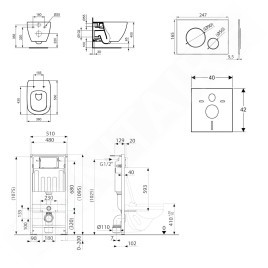 kielle Genesis - Set de bâti-support, cuvette Tesi et abattant softclose, Aquablade, plaque de déclenchement Gemini II, noir