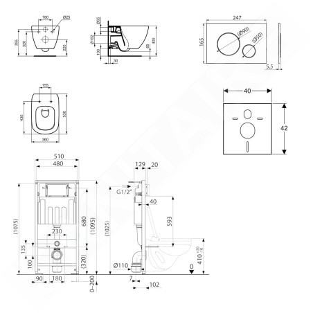 kielle Genesis - Set de bâti-support, cuvette Tesi et abattant softclose, Aquablade, plaque de déclenchement Gemini II, noir