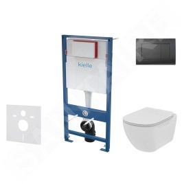 kielle Genesis - Set de bâti-support, cuvette Tesi et abattant SoftClose, plaque de déclenchement Gemini III noir mat