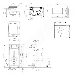 kielle Genesis - Set de bâti-support, cuvette Tesi et abattant SoftClose, plaque de déclenchement Gemini III noir mat