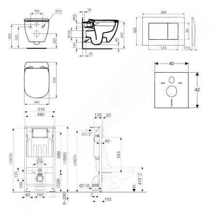 kielle Genesis - Set de bâti-support, cuvette Tesi et abattant SoftClose, plaque de déclenchement Gemini III noir mat