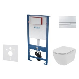 kielle Genesis - Set de bâti-support, cuvette Tesi et abattant SoftClose, plaque de déclenchement Gemini I chrome brillant