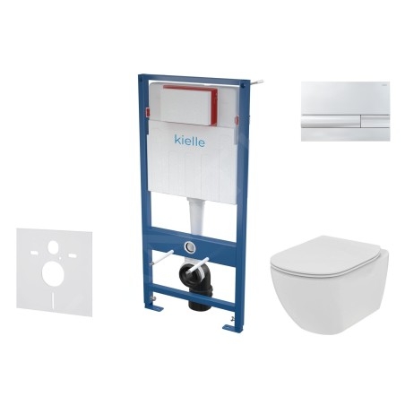 kielle Genesis - Set de bâti-support, cuvette Tesi et abattant SoftClose, plaque de déclenchement Gemini I chrome brillant