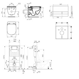 kielle Genesis - Set de bâti-support, cuvette Tesi et abattant SoftClose, plaque de déclenchement Gemini I chrome brillant