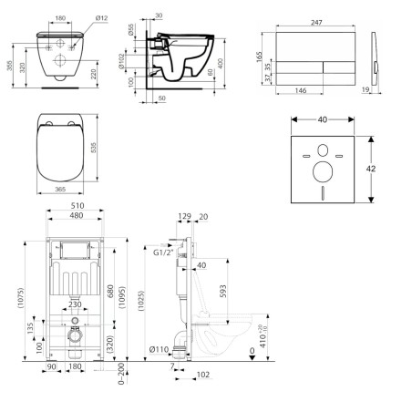 kielle Genesis - Set de bâti-support, cuvette Tesi et abattant SoftClose, plaque de déclenchement Gemini I chrome brillant