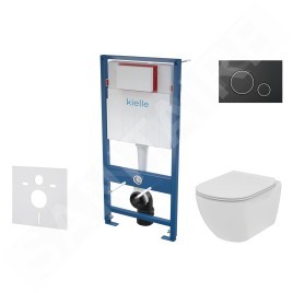 kielle Genesis - Set de bâti-support, cuvette Tesi et abattant SoftClose, plaque de déclenchement Gemini II noir mat/chrome