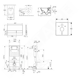kielle Genesis - Set de bâti-support, cuvette Architectura et abattant softclose, CeramicPlus, plaque de déclenchement Gemini