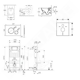 kielle Genesis - Set de bâti-support, cuvette Architectura et abattant softclose, CeramicPlus, plaque de déclenchement Gemini