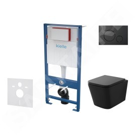 kielle Genesis - Set de bâti-support, cuvette Arkas I et abattant softclose, plaque de déclenchement Gemini IV, noir mat