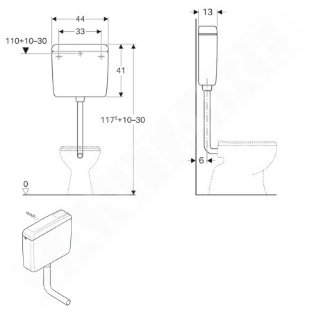 Geberit Accessoires - Réservoir de chasse d’eau AP127, blanc alpin 127.005.11.1