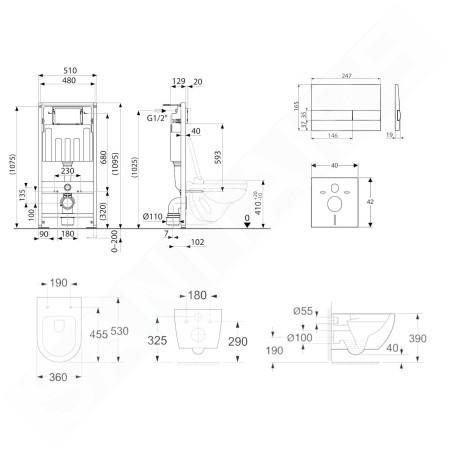 kielle Genesis - Set de bâti-support, cuvette, abattant softclose et plaque de déclenchement Gemini I, chrome 30505SS16