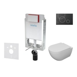 kielle Genesis - Set de bâti-support, cuvette, abattant softclose et plaque de déclenchement Gemini II, noir mat / chrome