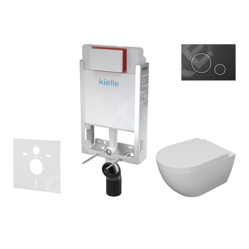 kielle Genesis - Set de bâti-support, cuvette, abattant softclose et plaque de déclenchement Gemini II, noir mat / chrome kielle Genesis - Set de bâti-support, cuvette, abattant softclose et plaque de déclenchement Gemini II, noir mat / chrome