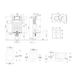 kielle Genesis - Set de bâti-support, cuvette, abattant softclose et plaque de déclenchement Gemini II, noir mat / chrome