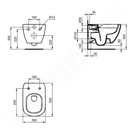 Ideal Standard Tesi - Toilettes suspendues, RimLS+, blanc T493201