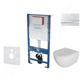 kielle Genesis - Set de bâti-support, cuvette Oudee avec abattant softclose et plaque de déclenchement Gemini I, chrome