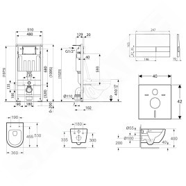 kielle Genesis - Set de bâti-support, cuvette Oudee avec abattant softclose et plaque de déclenchement Gemini I, chrome