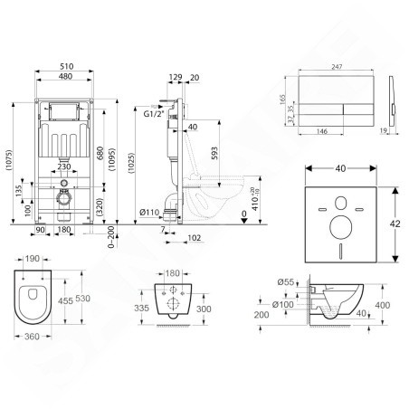 kielle Genesis - Set de bâti-support, cuvette Oudee avec abattant softclose et plaque de déclenchement Gemini I, chrome