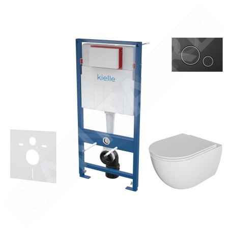 kielle Genesis - Set de bâti-support, cuvette Oudee avec abattant softclose et plaque de déclenchement Gemini II, noir mat /