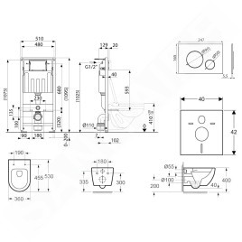 kielle Genesis - Set de bâti-support, cuvette Oudee avec abattant softclose et plaque de déclenchement Gemini II, noir mat /