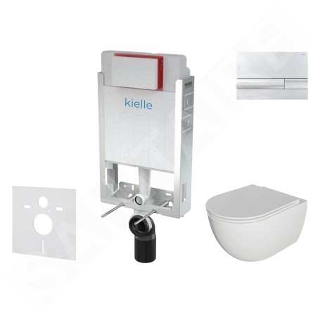 kielle Genesis - Set de bâti-support, cuvette Oudee avec abattant softclose et plaque de déclenchement Gemini I, chrome