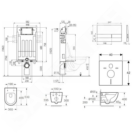 kielle Genesis - Set de bâti-support, cuvette Oudee avec abattant softclose et plaque de déclenchement Gemini I, chrome