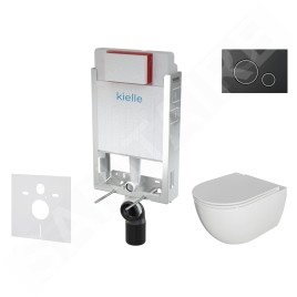 kielle Genesis - Set de bâti-support, cuvette Oudee avec abattant softclose et plaque de déclenchement Gemini II, noir mat /
