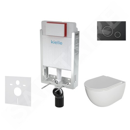 kielle Genesis - Set de bâti-support, cuvette Oudee avec abattant softclose et plaque de déclenchement Gemini II, noir mat /