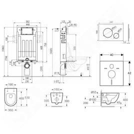 kielle Genesis - Set de bâti-support, cuvette Oudee avec abattant softclose et plaque de déclenchement Gemini II, noir mat /